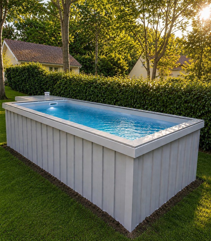 Piscine container réalisée par notre atelier : moins de 10 m²